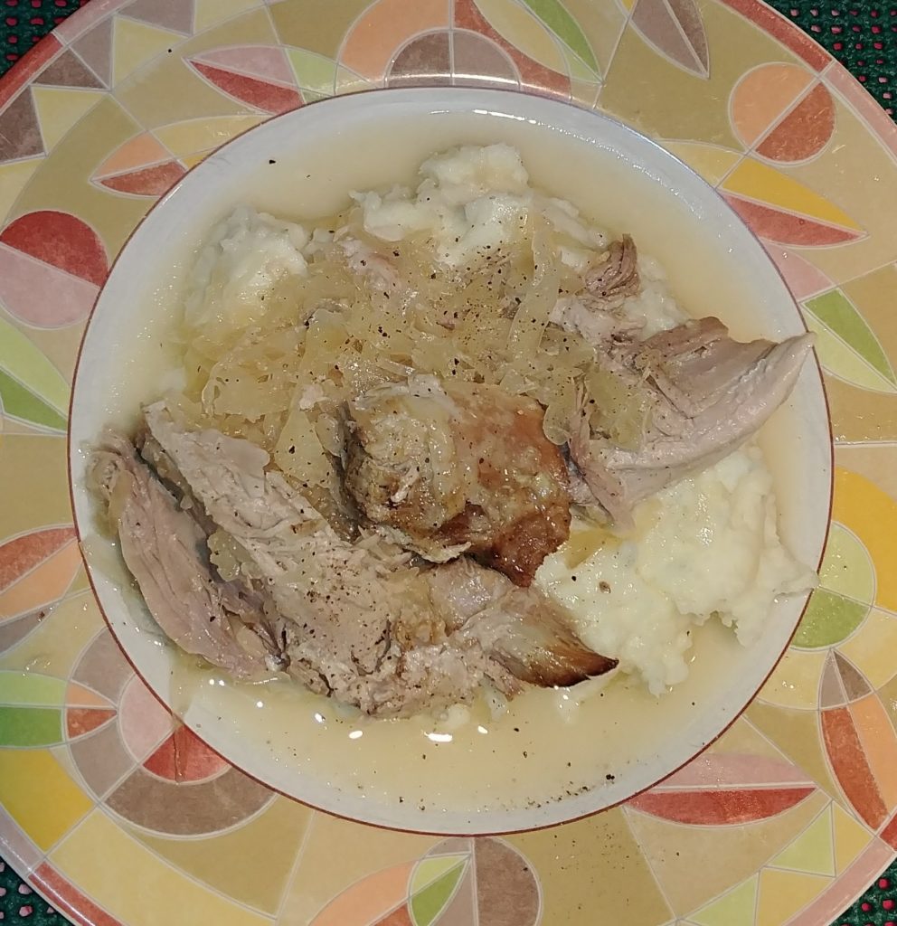 Roast Pork & Sauerkraut over Mashed Potatoes
