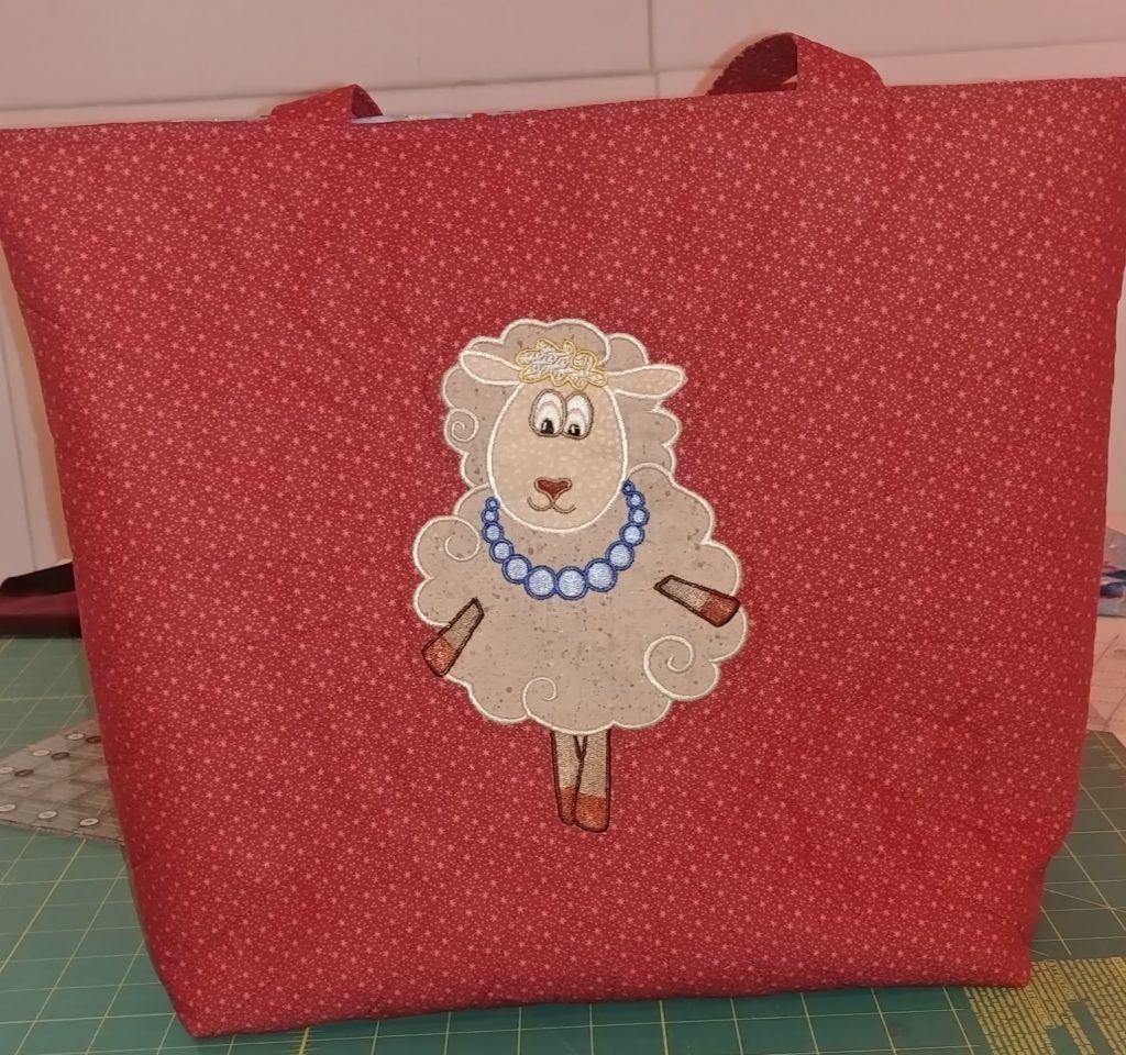 sheep applique tote bag