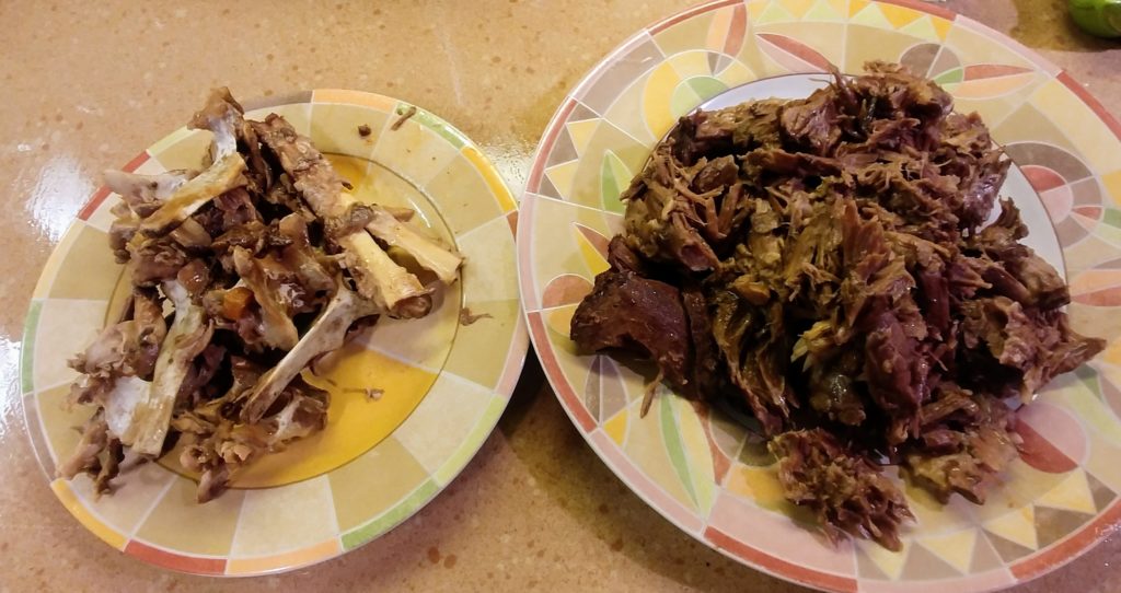Comparison of lamb meat to bone in the Fox Trot Farm Lamb neck roast cooked in the Instant Pot®